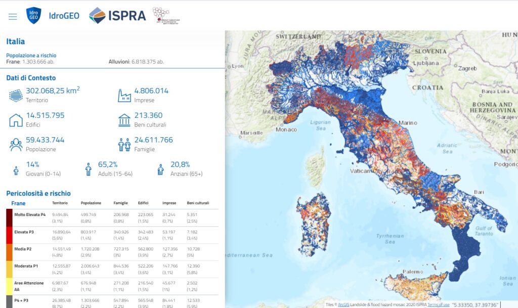 Mappa del rischio alluvioni in Italia